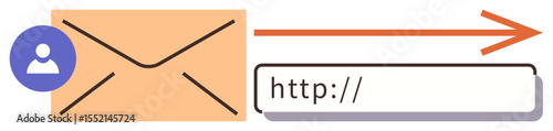 Envelope with user profile icon, hyperlink bar, and arrow symbolizing email, communication, networking, sharing, forwarding, user identity and digital interaction. Ideal for connection messaging