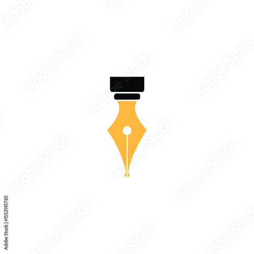 Yellow Fountain Pen Vector Illustration on White Background. Writing Tool Design