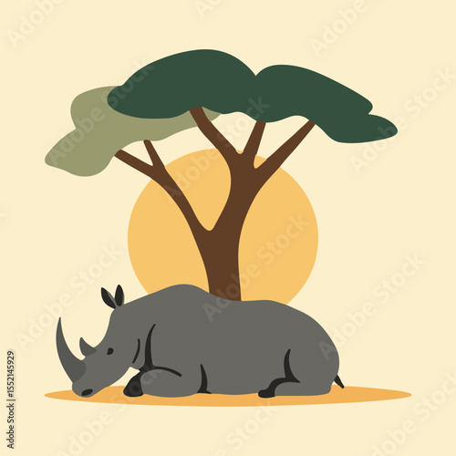 World Rhino Day vector illustration with solid colors, featuring rhinos, nature elements, and conservation themes for wildlife protection and awareness campaigns.