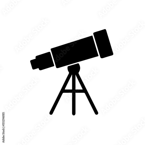 Telescope icon on tripod in solid black style