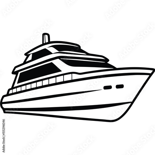 Striking Black and White Illustration of a Modern Motor Yacht Vessel Design