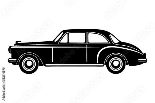 Classic vintage car: Sleek silhouette of a classic vintage car, exuding timeless elegance and automotive heritage, perfect for design and transportation concepts. 