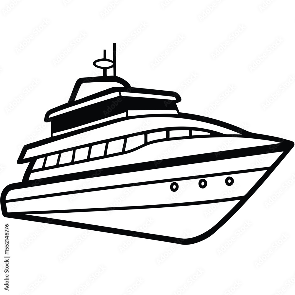 Obraz premium Illustration of a Detailed TwoStory Yacht with Antenna and Portholes Outline
