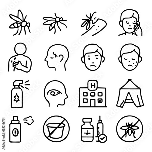 Unique and high quality Mosquito borne diseases line icon set
