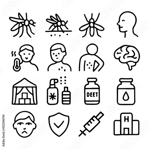 Unique and high quality Mosquito borne diseases line icon set