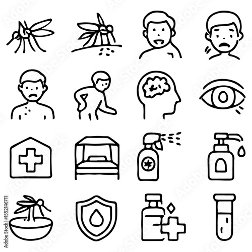 Unique and high quality Mosquito borne diseases line icon set