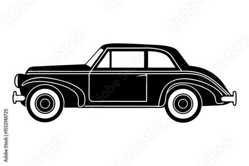 Vintage Car: A sleek, vintage car illustration, elegantly presented with a bold silhouette, symbolizing classic design and automotive heritage. 