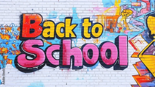 Back to school graffiti is announcing the beginning of classes on brick wall