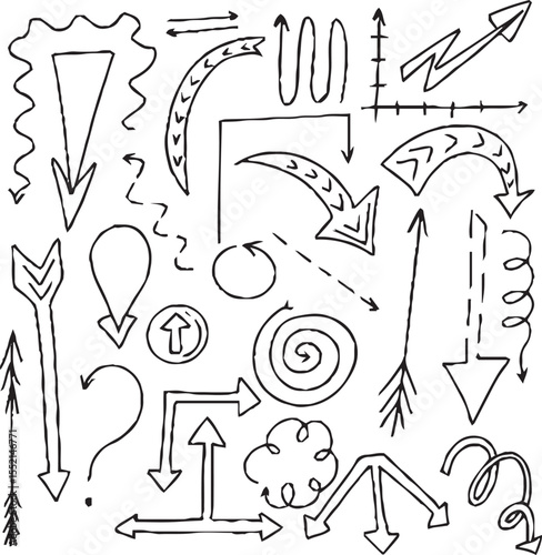 Hand-drawn arrow icon set. A collection of curved