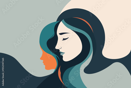 Mother, Daughter, Yoga, Meditation, Girl, Woman, Flowers, Leaves, Tree, Mental Health, Inner Child, Love, Hug, Freedom, Thoughts, World, Life, Vector, Artwork