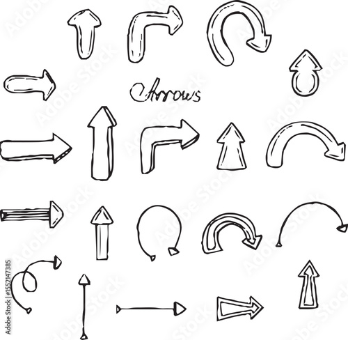 Hand-drawn arrow icon set. A collection of curved