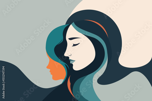 Mother, Daughter, Yoga, Meditation, Girl, Woman, Flowers, Leaves, Tree, Mental Health, Inner Child, Love, Hug, Freedom, Thoughts, World, Life, Vector, Artwork