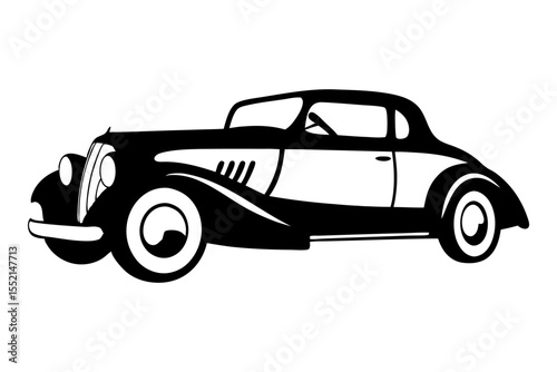 Classic Elegance: A sleek, monochromatic illustration of a vintage car, embodying timeless design and the spirit of a bygone era. 