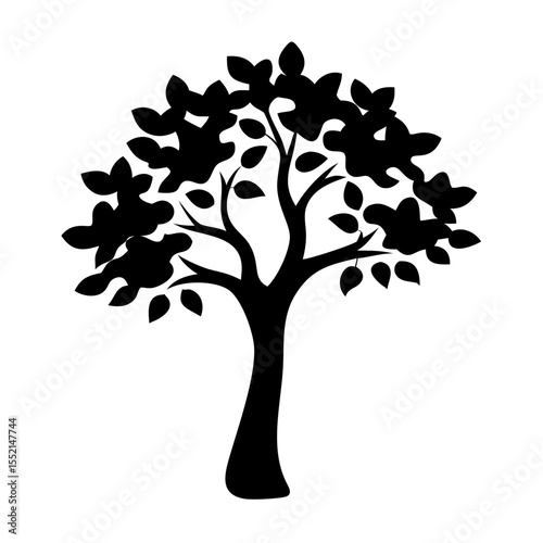 Silhouette of Solitude: A stark silhouette of a flourishing tree stands in contemplative isolation, a symbol of resilience and the quiet strength of nature.