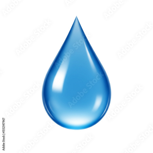 Single blue water drop clean liquid design element isolated on white background 