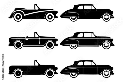 Classic Car Silhouette Collection: A compilation of vintage automobile silhouettes, perfect for illustrating the timeless elegance of iconic car design.