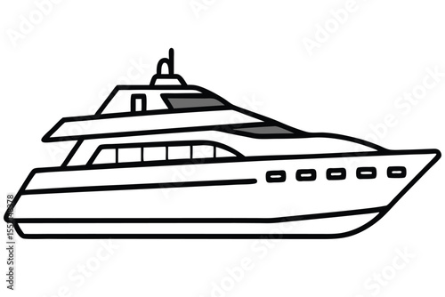 Outline illustration of a modern yacht vessel with windows and antenna detailing