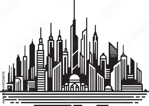 Modern City Skyline Outline Vector