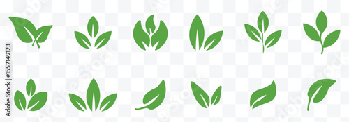 Leaf sprout icon vector set, green leaves plant eco logo symbol simple graphic illustration set, vegan fresh herb pictogram shape sign, organic natural healthy logotype eps 10
