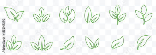 Leaf sprout icon vector set, green leaves plant eco logo symbol simple graphic illustration set, vegan fresh herb pictogram shape sign, organic natural healthy logotype eps 10