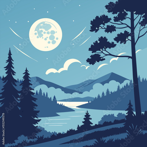 Nature scene with tree and fullmoon at night and Digital art moon and tree wallpaper