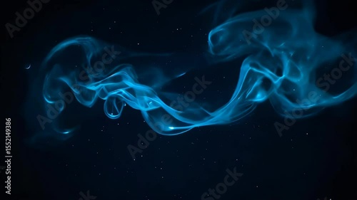 Mystical animation of blue smoke clouds drifting gracefully across the dark night sky, creating an ephemeral and mesmerizing visual effect that evokes calm, mystery