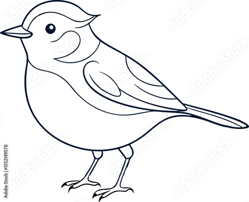 Minimalist Kinglet Bird Outline Sketch