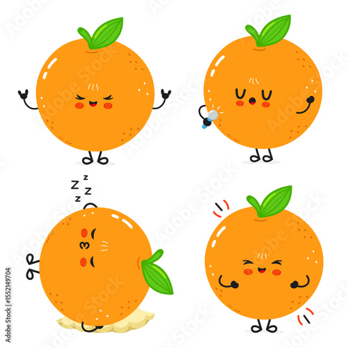 A collection of cute anthropomorphic Orange characters displaying various emotions and actions.