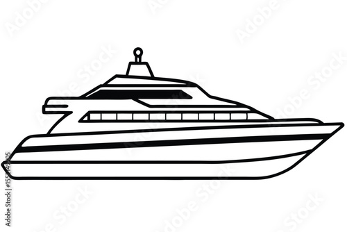 Outline Illustration of a Luxury Yacht with Multiple Decks and Stylish Design