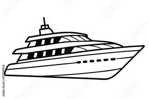 Detailed Outline Illustration of a Modern Luxury Yacht, Boat, and Vessel Design
