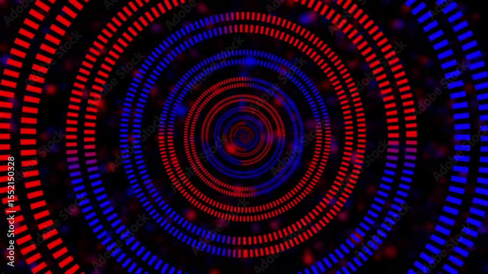 Dash tunnel motion graphics animation. on cc star burs. Seamless  pulsing circle rings digital data information...