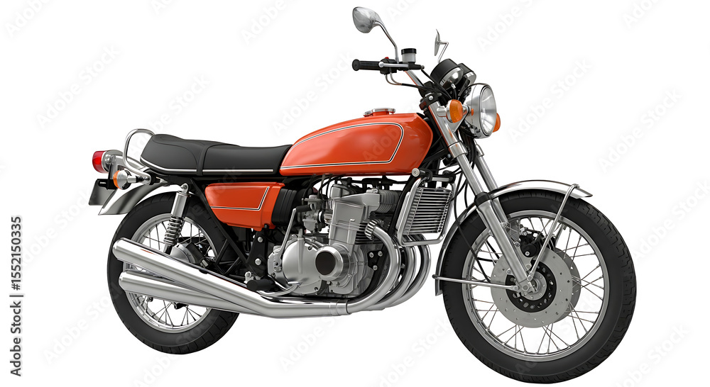 Fototapeta premium Vintage orange motorcycle, side view, classic design.