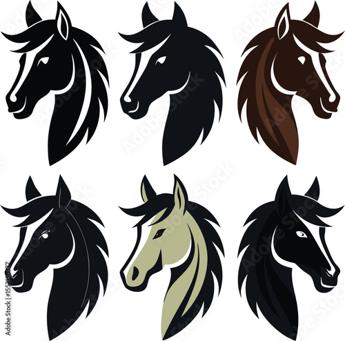 Stylized Horse Head Logo Set – Vector Illustration of Elegant Horse Profiles