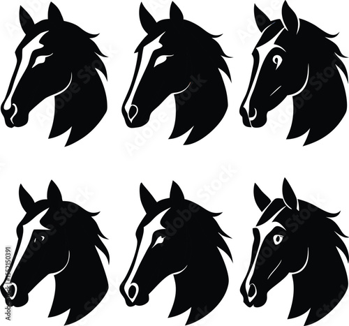 Stylized Horse Head Logo Set – Vector Illustration of Elegant Horse Profiles