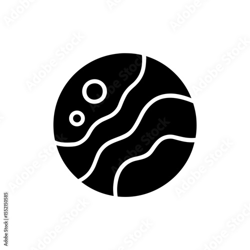 Planet icon with surface lines and craters in solid black style