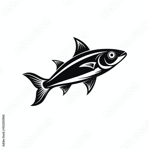 black vector line art of anchovy fish on white background in Adobe Illustrator Artwork