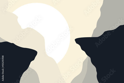 Background, Mountain, Rocks, Sky, Sun, Moon, Cliff, Art, Mainset, Artwork, Vector