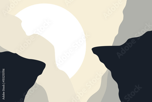 Background, Mountain, Rocks, Sky, Sun, Moon, Cliff, Art, Mainset, Artwork, Vector