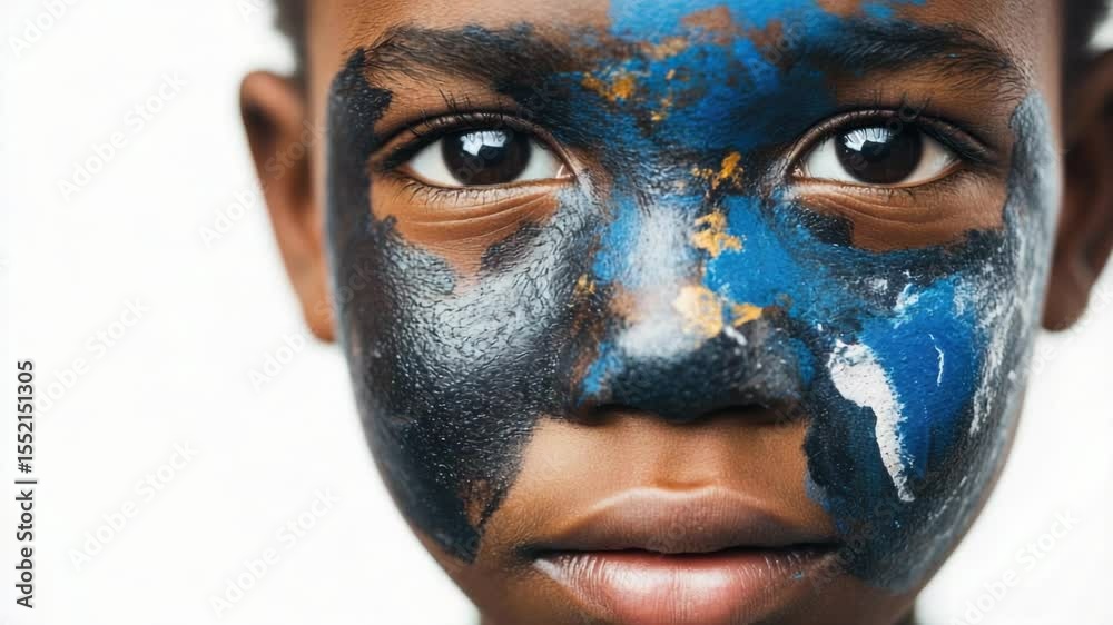Close-up shot of a person with colorful makeup on their face, ideal for use in creative projects or as a model reference