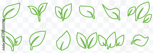 Leaf sprout icon vector set, green leaves plant eco logo symbol simple graphic illustration set, vegan fresh herb pictogram shape sign, organic natural healthy logotype eps 10