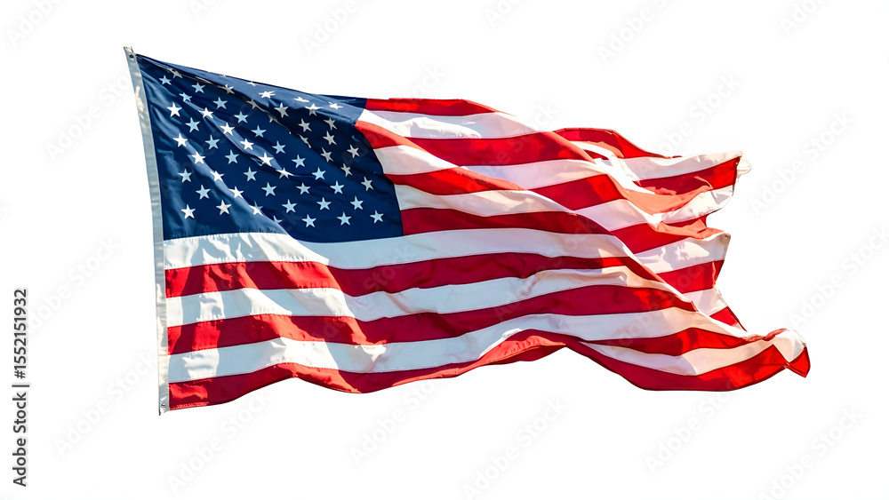 Fototapeta premium Waving american flag on white background isolated