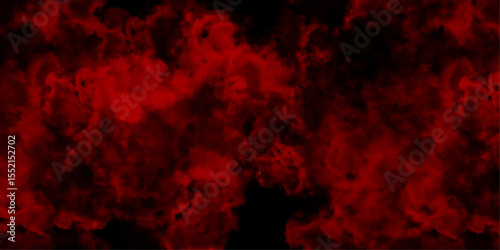 Abstract Watercolor red grunge background painting. paranormal red mystic smoke, clouds for movie. Rough red and dark watercolor brush drawn Smoke Overlays on black Background. Decorative red panorami