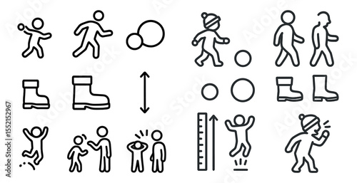 Activity and exercise linear icons set – line, outline, fitness and sports symbols