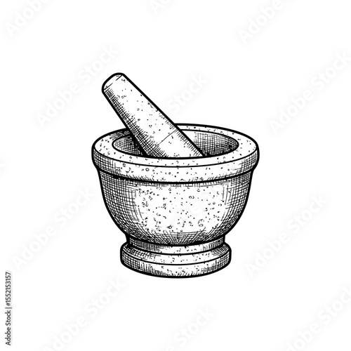 Black line icon of a Thai granite mortar and pestle with broad pestle and base