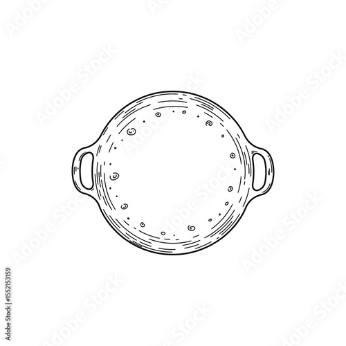 Black line icon of a Somali taawa flatbread pan with handles and flat surface