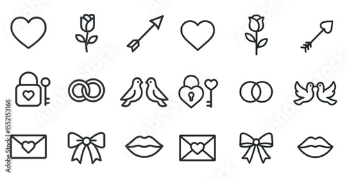 Valentine's day icons set – outline, love, romantic symbols for special occasions