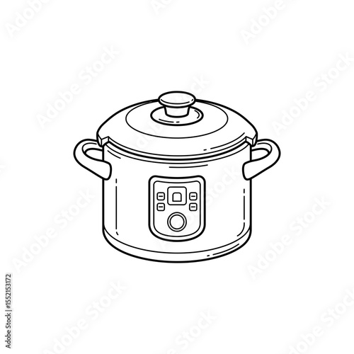 Black line icon of pressure cooker with locking lid and steam valve