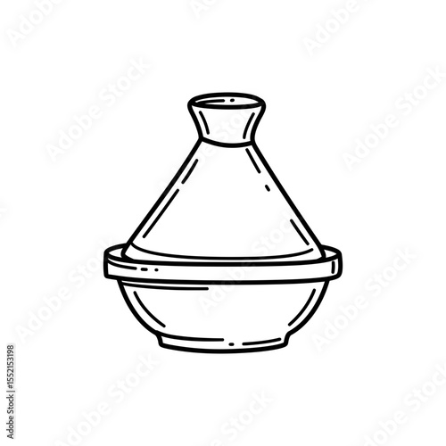 Black line icon of Middle Eastern tagine pot with tall conical lid