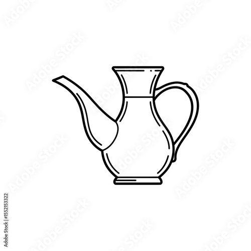  Black lined icon of Balkan rakija serving pot with long spout and narrow handle in profile view