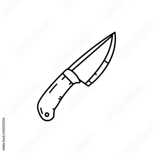 Black line icon of an Inuit ulu knife with crescent blade and central handle